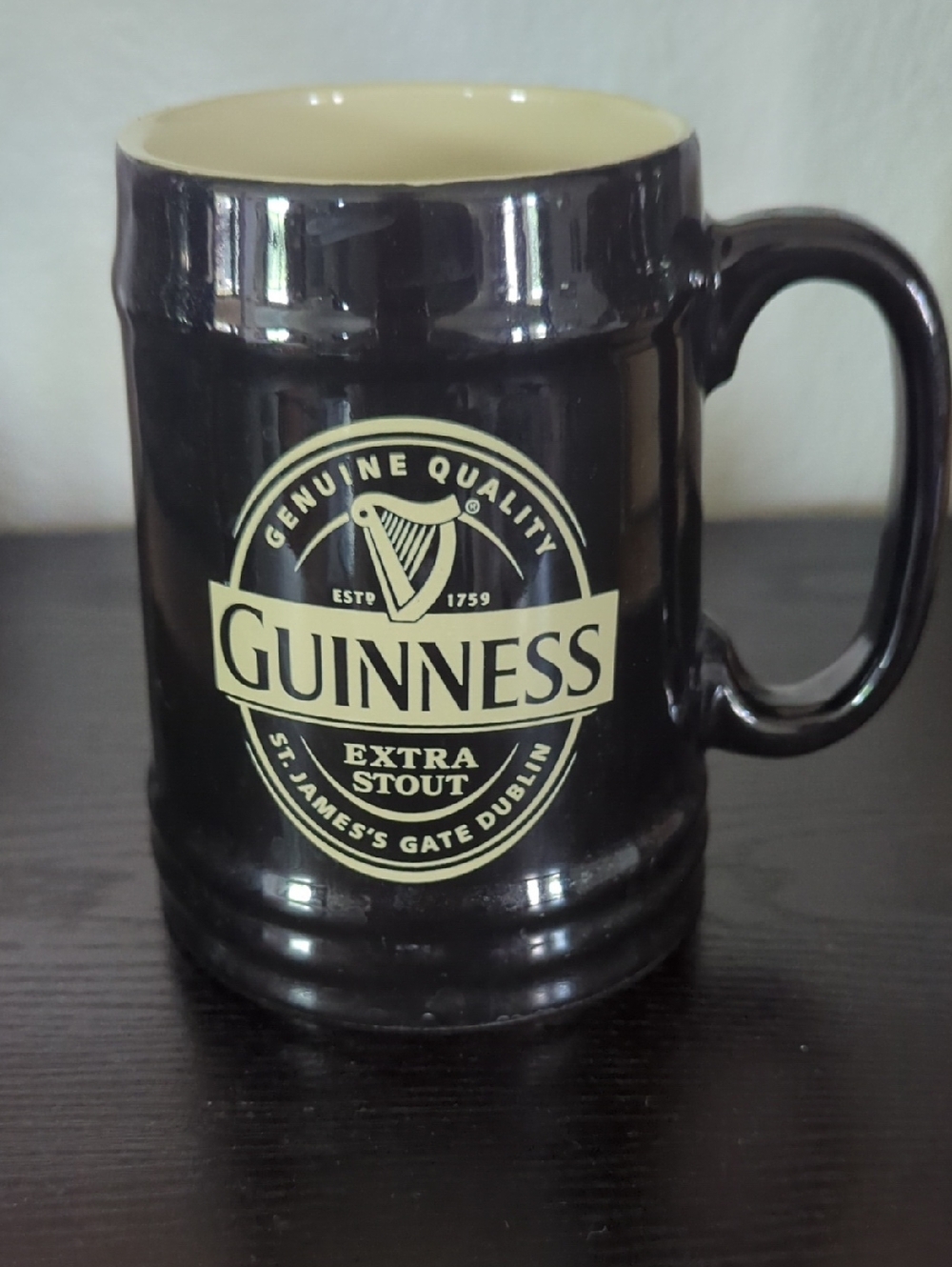 Guinness Black Ceramic Stein with Cream Logo
